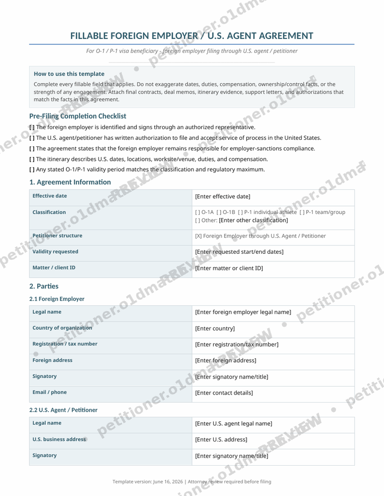 Watermarked preview of the Agent Agreement for a foreign employer