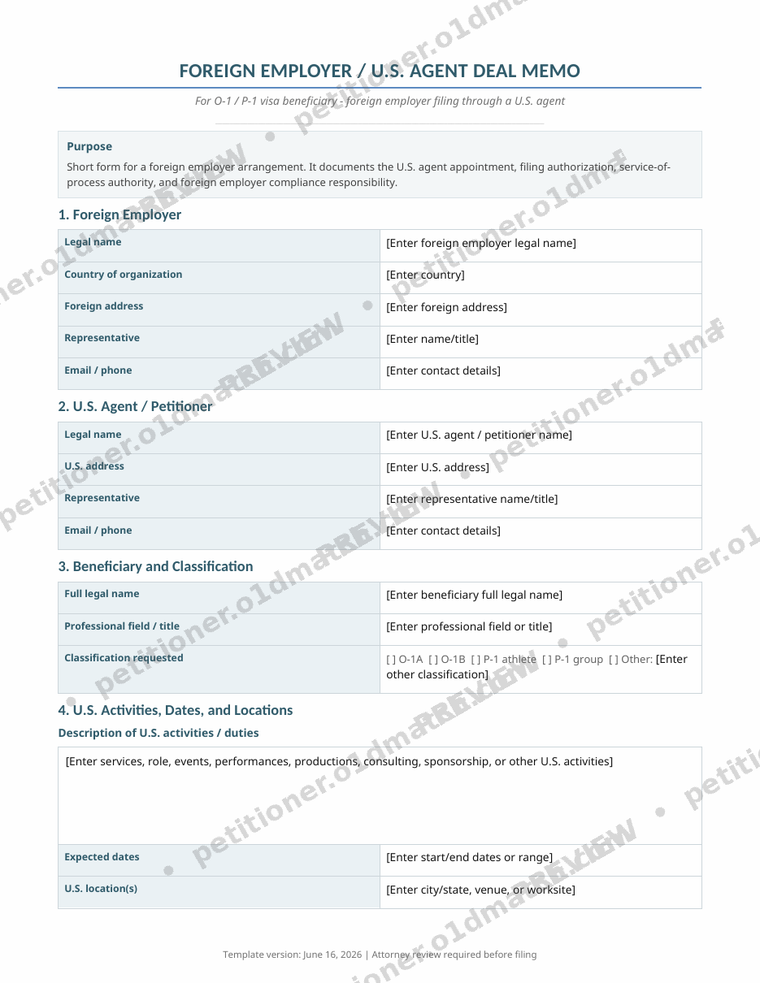 Watermarked preview of the Deal Memo for the foreign-employer structure