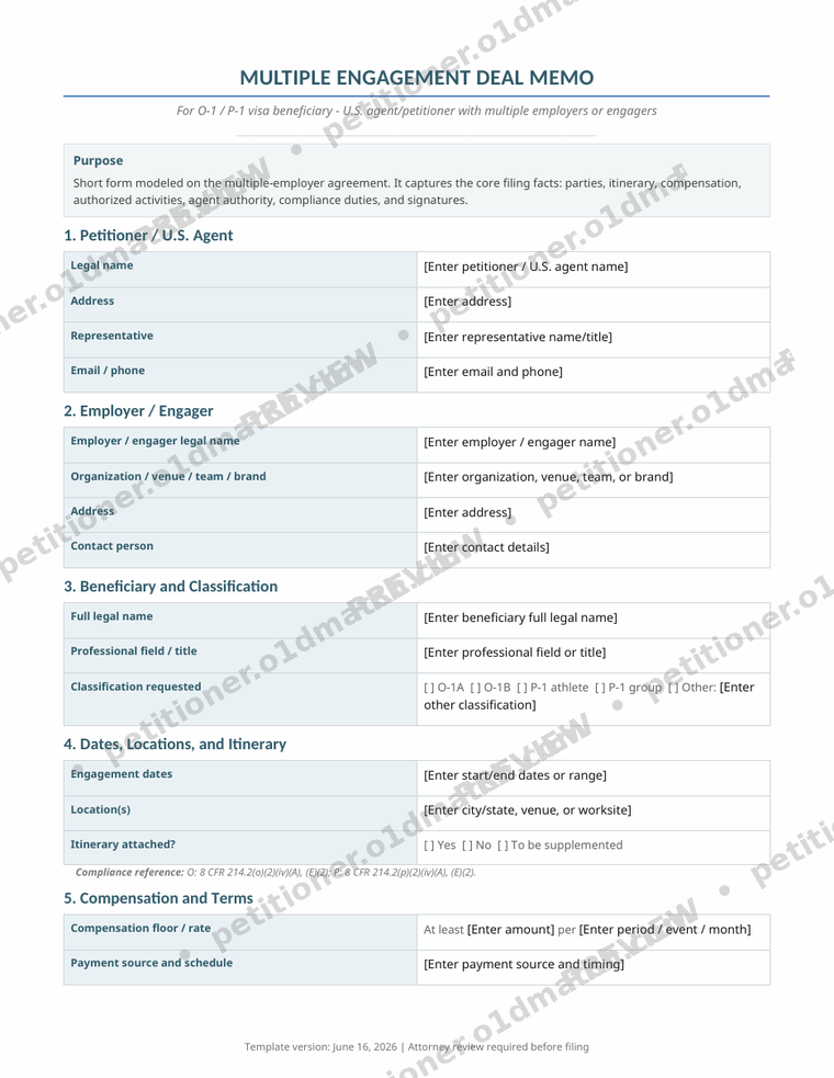 Watermarked preview of the Multiple-Engagement Deal Memo
